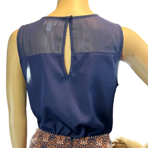 Charming Charlie Sleeveless Semi-Sheer Blouse‎ Navy Small Minimalist Nautical - Picture 3 of 7